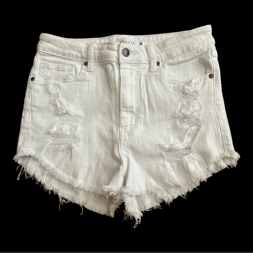 Oasis White Distressed Jean Shorts